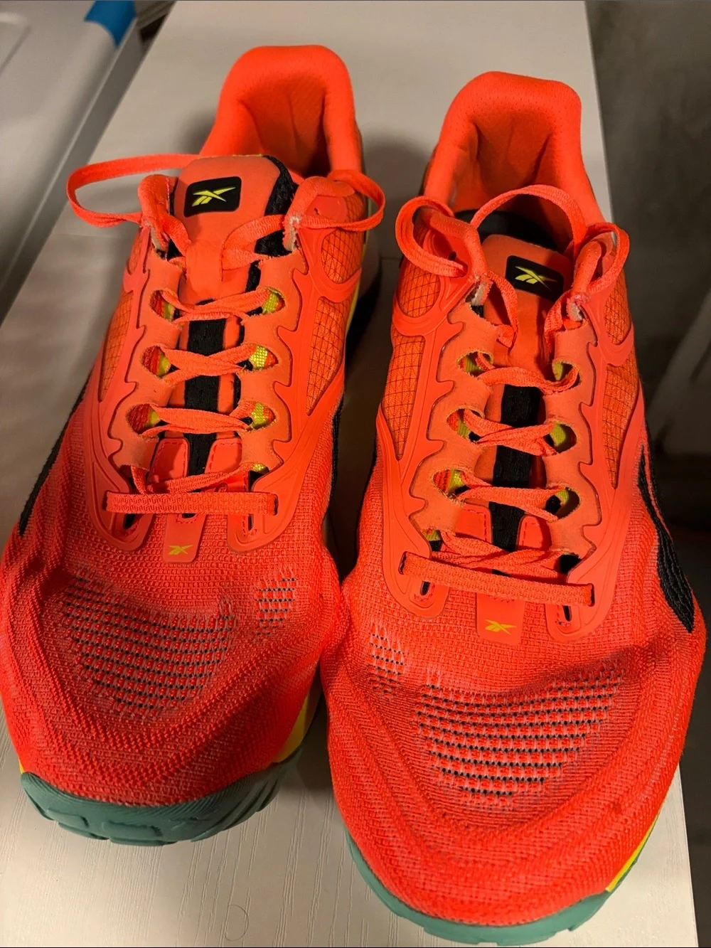 Reebok Men's Bright Orange Running Shoes with Black and Mint Accents